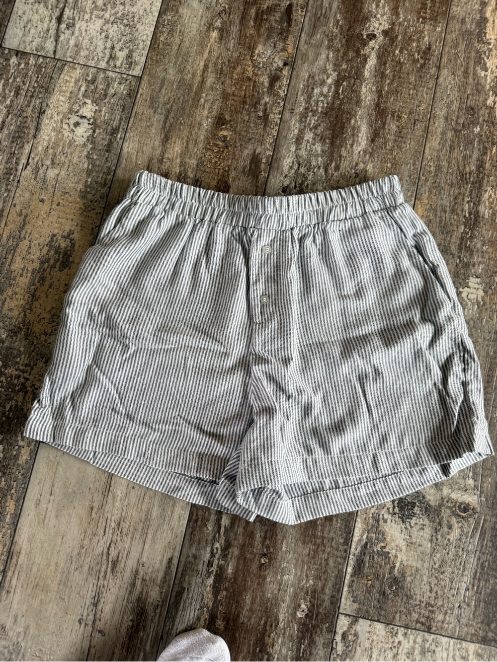 2 for $15 sale: HG Gray white striped soft boxer style shorts with pockets